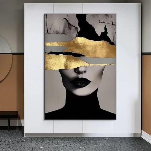 Peinture murale toile femme dorée 60x80cm cadre salon
