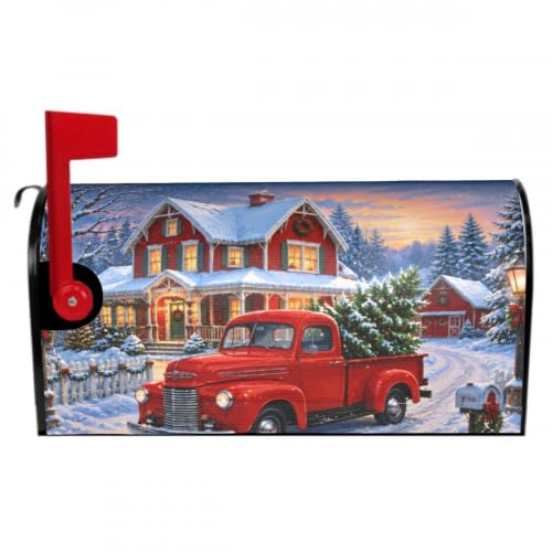 Image of 25.5x21 Inch Christmas Red Truck Mailbox Cover Magnetic