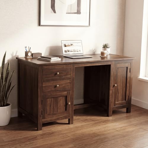 Image of SONA ART & CRAFTS Solid Sheesham Wood Study Table for Students Big Size with 2 Drawers & 2 Doors Wooden Study Desk Table Office Table for Work from Home Office Desk Computer Desk (Walnut Finish)