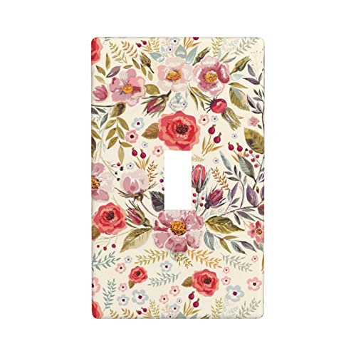 Flowers Light Switch Cover Wall Plate, Floral Single Toggle Light Switch Covers, 1 Gang Switch Plate Covers Wall Plates Decorative for Kitchen Bedroom Living Room 4.5" x 2.76"