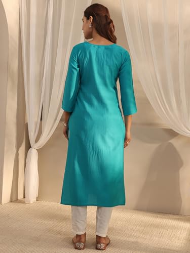 Image of Libas Embroidered Silk Blend Straight Kurta | Ethnic Wear |Wedding Dress | Ocassion Wear