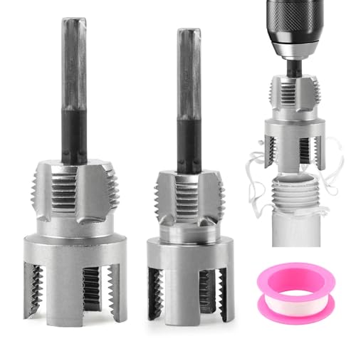 Integrated Internal & External Pipe Threading Tool,Pipe Thread Cuttings Tool,1/2'' 3/4'' Dies,Pipe Sizes Rethreading Tool,Dual-Function Pipe Thread Cutting Tool,for Drill Cutting Threading