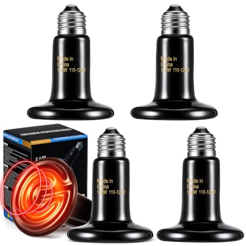 Image of 4 Pack 100W Ceramic Heat Emitter, No Light Reptile Heat Lamp Bulb E26 Base for Reptiles, Amphibians, Bearded Dragon, Lizard, Turtle, Snake, Chicken, Pet Brooder & Coop