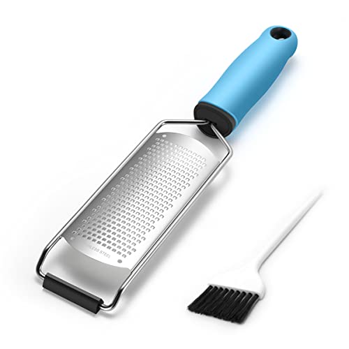 Upgraded Zester Grater With Handle, Fine Rasp For Kitchen Handheld, Hand Grating Tool For Cheese, Lemon, Citrus, Lime, Ginger, Garlic, Chocolate, Food Stainless Steel Sus304 By Haozan (Blue) #TOP18