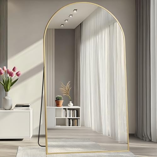 Image of Prywot Full Length Mirror, Oversized 77 inchx38 inch Arched-Top Floor Mirror, Gold