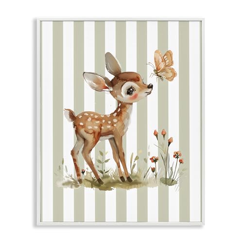 Stupell Industries 'Baby Deer with Butterfly'�A�z����W�[�N���[�A�[�g�A�z���C�g�A40.5 x 60.8cm�A�|���₷�����A�č����ALSR Design Studio��