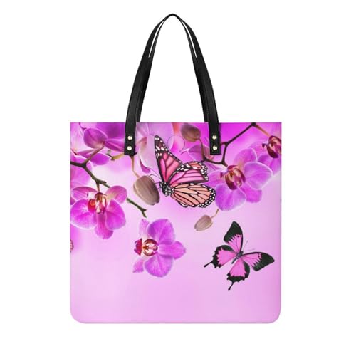 Sac à bandoulière imprimé fleurs papillons - Grand cabas en toile 39x39cm