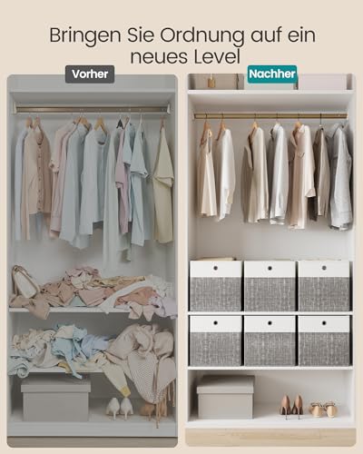 SONGMICS Aufbewahrungsbox, 6er Set, Aufbewahrungskorb, Ordnungsboxen mit PP-Platten, geruchsneutral, Faltbox, Stoffbox für Würfelregal, 33 x 33 x 33 cm, wolkenweiß-schilfgrau RFB433GM02