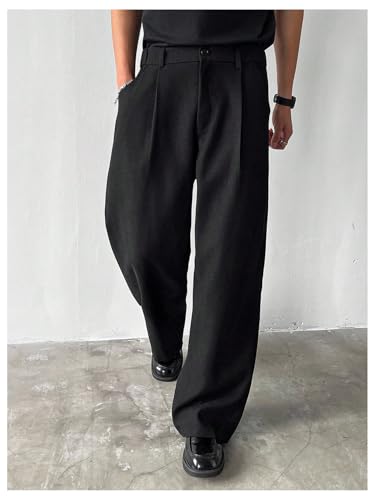 Men's Baggy Dress Pants Zipper Fly Pleated Suit Pants Wide Leg Business Office Work Casual Trousers4