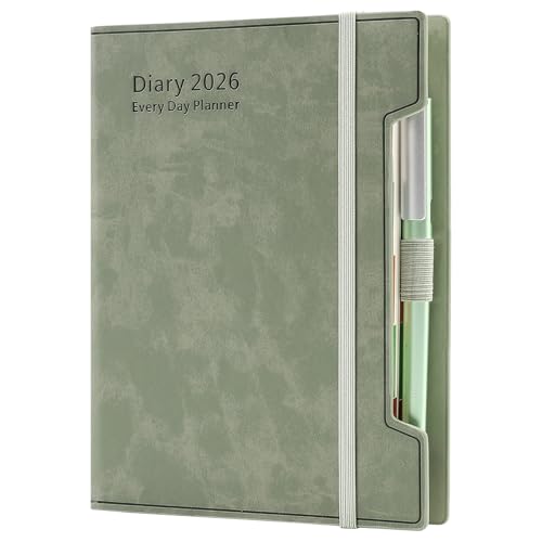 agenda académica 2026, A5, día por página, diario de 12 meses, tapa dura, bolígrafo, lazo para bolígrafo