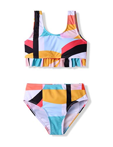 Arshiner Mädchen Bikini 2 Teilig Sommer Strand Bademode Geometrie Badeanzüge Kinder Tankini Set Rüschen Oberteil Bikinislip Strand Surf Bademode 120/5-6 Jahre