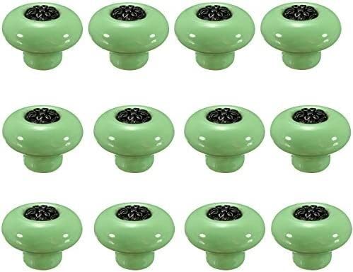 Knob Handle,32mm 12PCS Vintage Ceramic Knobs Handles Pulls for Cabinet Drawer Closet Dresser Cupboard Wardrobe Furniture Door Kitchen & Baby Kid's Children's Furniture Decor (Black-red) (Color : Blac