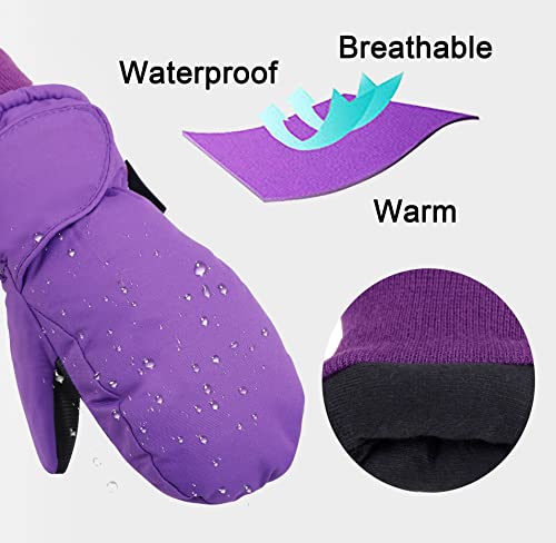 SimpliKids Children's Snow Gloves Sports Insulation Waterproof Winter Ski Snowboard Mittens,XS,Purple - Thumbnail 3