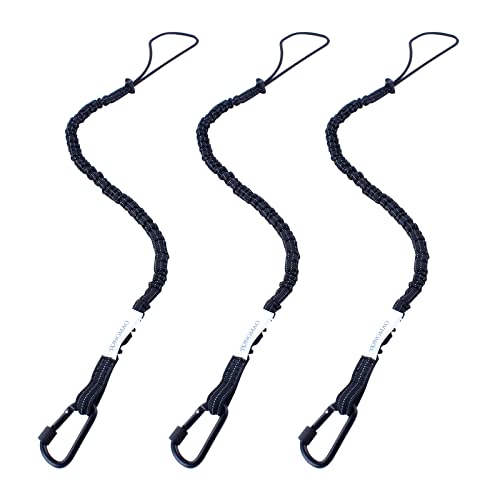 3 Pack Retractable Tool Lanyard Safety Fall Protection Tools Leash with Aluminum Screw Lock Carabiner Clip and Adjustable Loop End Tough Scaffold Tether for Construction Roofing (Black+Black+Black)