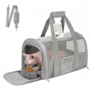 Cat Carrier Pet Dog Carrier Airline Approved for Puppy Kitten Carriers Under 15lb, Collapsible Soft Sided TSA Approved Travel Carrier-Grey