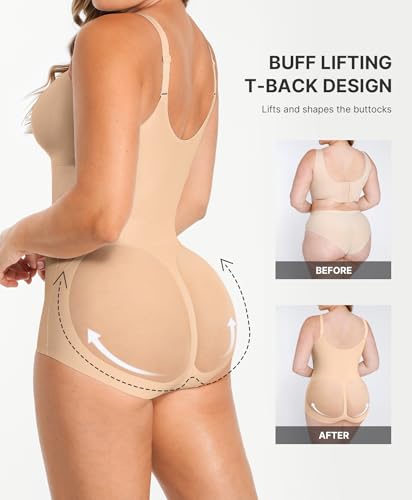 Image of SHAPELLX Shapewear for Women Tummy Control Body Shaper Slimming Bodysuit V Neck Body Shaper Suit Butt Lifter