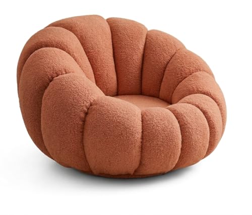 Image of CRAFTCITY Pumpkin Style Wooden Sofa Contemporary Modern & Cozy Accent Chair for Living Room (Pink, 1 Seater Chair, with Ottoman)