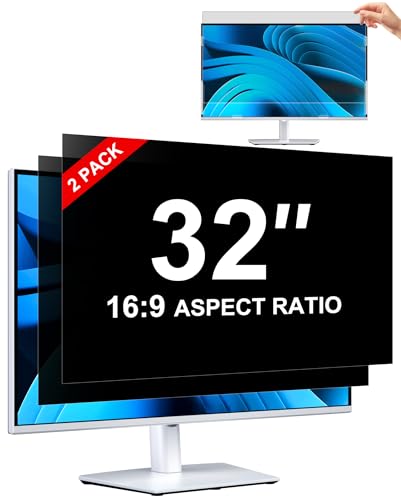 [2-Pack] Privacy Screen For Computer Monitor 32-Inch 16:9 Aspect Ratio; Anti Spy/Bule Light/Glare And Eye Protection 2 Install Ways Removable For Office Airport Cafe And Other Public Area; Diagonal 32 Inches Width 27.89 Inches Height 15.69 Inches