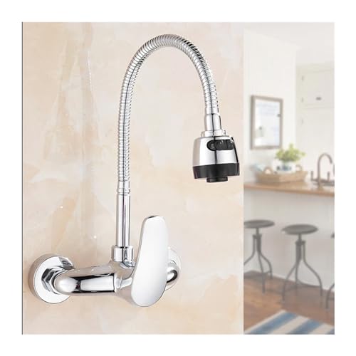 Robinet de cuisine mural chromé monobloc orientable à 360° - 3