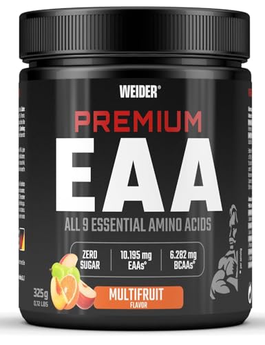 Weider Premium EAA Powder - Aminoácidos Esenciales - BCAA 2:1:1 Ratio, Vegano y Sin Azúcar - 325g - Multifruit