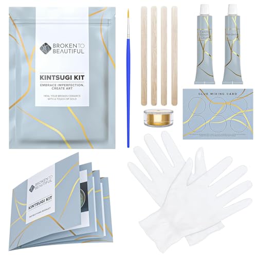 Kit Kintsugi – Réparation Céramique Avec Or – Colles Dorée, Pinceau, Poudre – Taille 30ml – Art Japonais