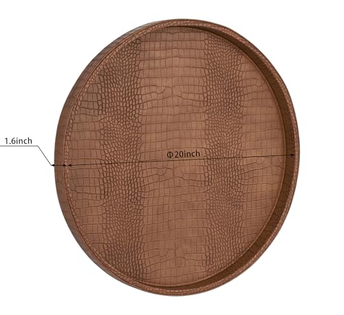 HofferRuffer Brown Extra Large Round Serving Tray, Ideal for Bedroom and Living Room, Elegant Faux Leather Design, Serve Tea, Coffee, Breakfast