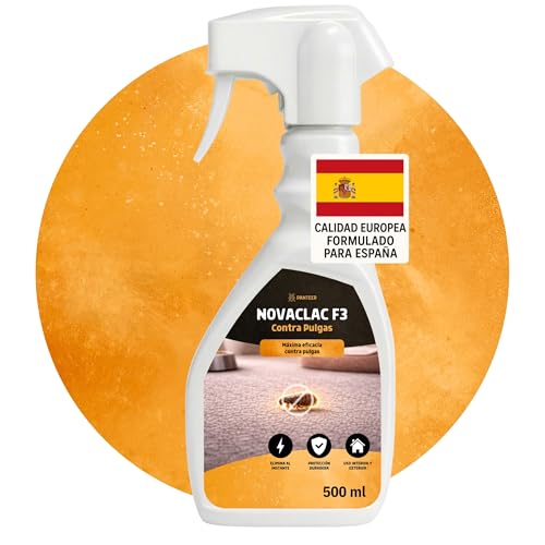 NOVACLAC F3 Mata Pulgas – Spray Insecticida 500 ml PT18 – Elimina pulgas al instante – Protección duradera – Uso interior y exterior – Calidad europea formulada para España