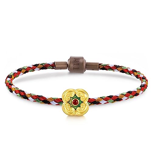 CHOW SANG SANG 999 24K Solid Gold Mini Charm Four-Shaped Cloud with Red Agate Bead Bracelet for Women 93871C