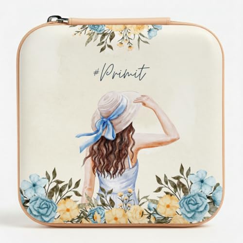 Image of PRIMIT Personalized Jewelry Box with Name & Birth Flower - Custom Travel Jewelry Organizer Case - Bridesmaid, Birthday, Christmas Gift for Women & Girls (Swag Girl)