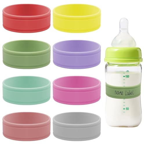 8PCS Silicone Baby-Bottles-Labels for Daycares Writable & Bottles Label Reusable Bottle Bands for Daycare for Write Name/Date Labels for Baby Bottle Name Bands Anti-Slip