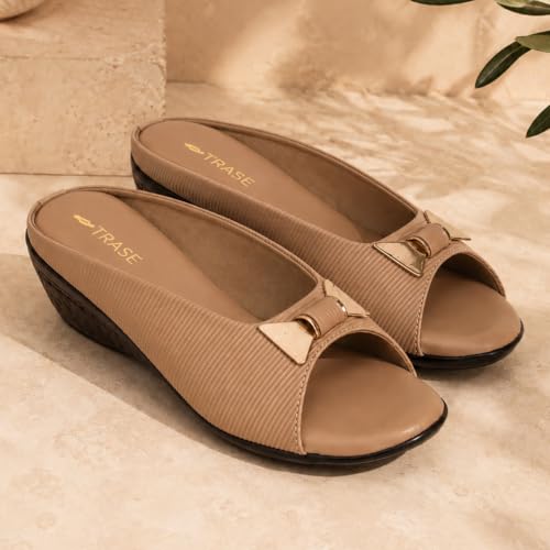 Image of TRASE Women's Fashion Sandals | Faux Leather Comfortable and Stylish Wedges | For Casual Wear & Formal Wear Occasions | For Women & Girls