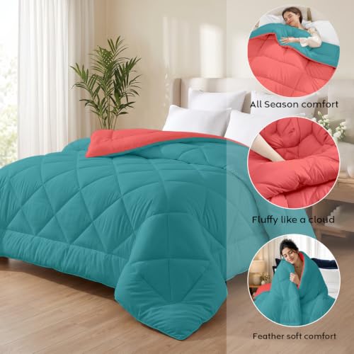 Image of AYKA Reversible Comforter 220 GSM Microfiber Reversible AC Comforter /Blanket for Winter /Quilt /Duvets for King Size Single Bed Comforter (60 * 90, Teal & Red)| TC - 220