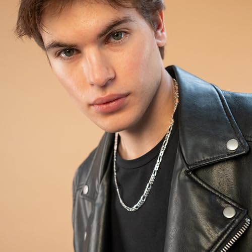 QUADRI Figaro Sterling Silver Chain for Men – 7mm Solid Italian Necklace, Diamond-Cut, 16-30 Inch, Cadena de Plata para Hombre, Gift Box Included4