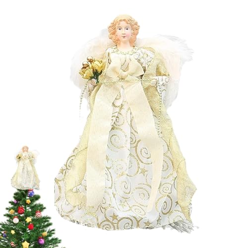 Ángel para árbol de Navidad blanco con alas figura decorativa elegante de 30cm 2