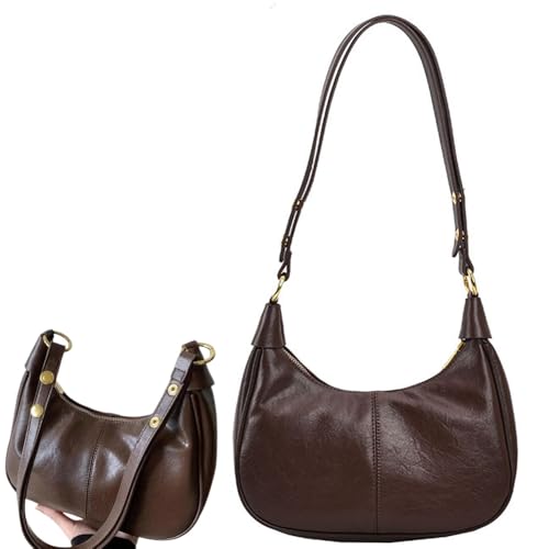 Women's Summer 2024 Designer Simple Solid Color Zipper Shoulder Purse Bag, Elegant Crescent Underarm Purse Bag.