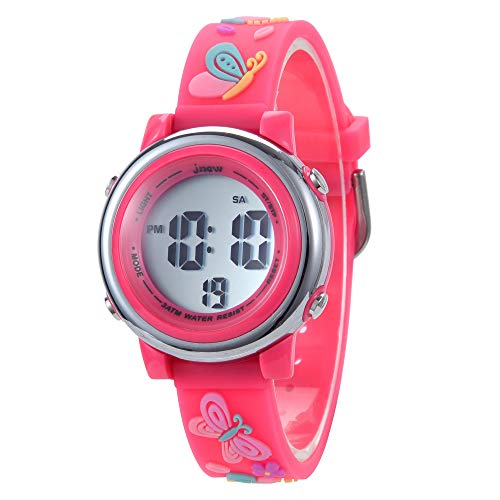 New Butterfly Kids Watches 3D Cartoon Silicone Waterproof 7 LED Color Lights Toddler Digital Wrist Watch with Alarm Stopwatch for 3-10 Year Girls Little Child (Red)2