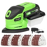 GALAX PRO Cordless Sander,2.0A Battery,12000 RPM Powerful Speed Detail Sanders with 20Pcs Sandpapers, Electric Mouse Sander for Tight Spaces Sanding in Home Decoration with Dust Box