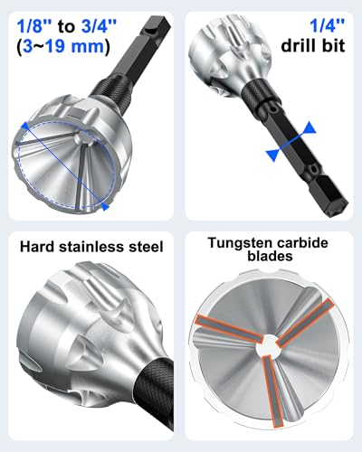 VASTHOME Deburring Chamfer Tool Kit - for Metal, PVC, Copper Pipes, 3D Printer Parts, Rods, Bolts - Size Range: 1/8\" to 3/4\" (3-19mm) - External Deburrer - Thumbnail 2