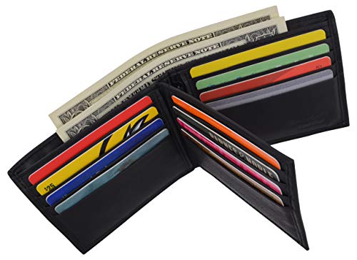 Men's RFID Blocking Leather Bifold Multi-Card Compact Center Flap Wallet2