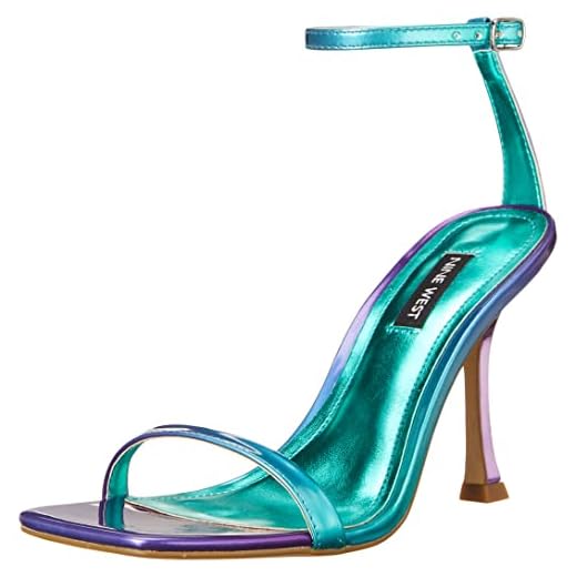 NINE WEST Women's YESS Heeled Sandal, Purple/Turqoise, 7