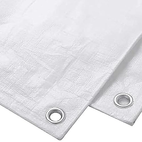 Image of Premsons Tarpaulin 120 GSM Thick Waterproof UV Resistant Heavy Duty Sheet - Rot Rip Tear Proof Tadpatri with Grommets & Reinforced Edges - Poly Tarp Cover Rain Roof Shed Protection - 6 x 4 ft - White