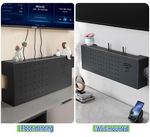 PUIOTEAI Router Verstecken, Router Schrank, WLAN Box Verstecken Regal Wandhalterung kabelbox schwarz (Black)