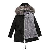 Parka Schwarz Damen Frühjahr Lang Dicke Winterjacke Langer Wintermantel für Damen Zweireihige Tweed-Manteljacke Damen Kapuzenmantel mit Kunstpelzkragen Kleid Asymetrischer Mantel Damen Schwarz 5Xl