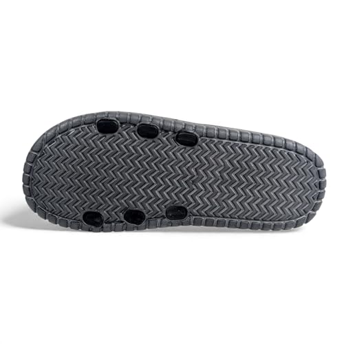Image of Ovee slide Slip-On Sandals, Black, Textured Footbed with Logo Strap