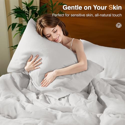 SONORO KATE 100% French Linen Duvet Cover Full Size, Soft Breathable for Hot Sleepers, Moisture Wicking & Durable Cover Set - Zipper Closure & 4 Corner Ties Duvet Covers 3 Piece (Grey,Full)