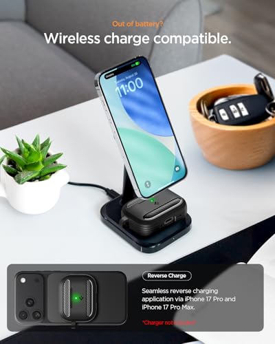 Image of Spigen AirPods Pro 3 Cover Case, Carabiner Included, [Shock Proof] [Light & Compact], Rugged Armor - Matte Black