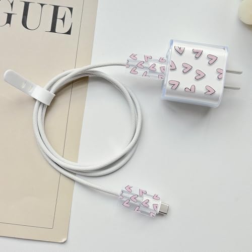 Protector de cable iPhone 20W transparente con corazones morados 4