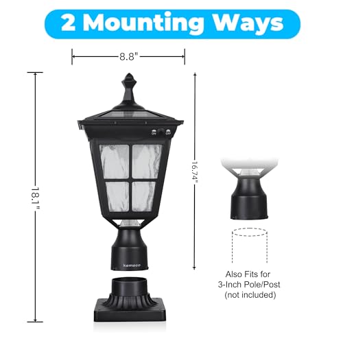 Kemeco ST4311AQ LED Cast Aluminum Solar Post Light Fixture with 3-Inch Fitter Base for Outdoor Garden Post Pole Mount (Black, Lamp) - Thumbnail 4
