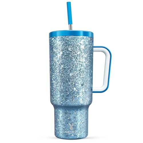 Meoky 40 oz Tumbler with Handle for Travel: Stainless Steel Insulated Tumbler with Lid and Straw - 100% Leak Proof Tumbler for Car Road Trips - Travelers Commuters Workers, Crystal