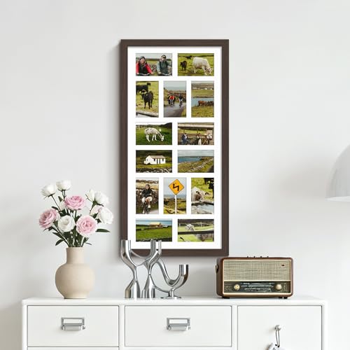 Image of DUENPY 14x30 Picture Frame 4x6 Collage Picture Frame Displays Fourteen 4x6 inch Photos Collage Wall Decor Wall Hanging Walnut